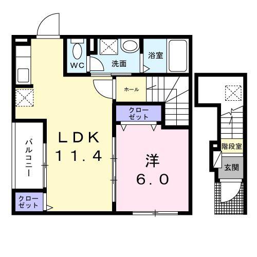 カレント 六笠(1LDK/2階)の間取り写真
