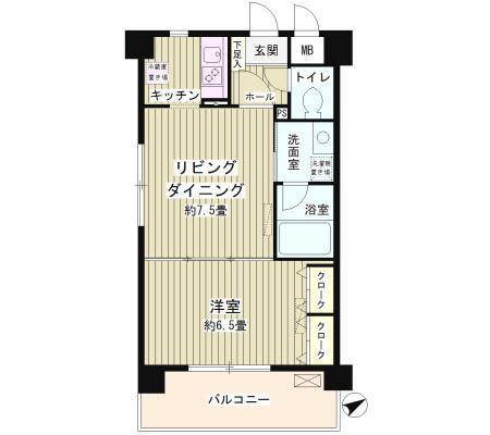 ルミエール祐天寺(1LDK/6階)の間取り写真