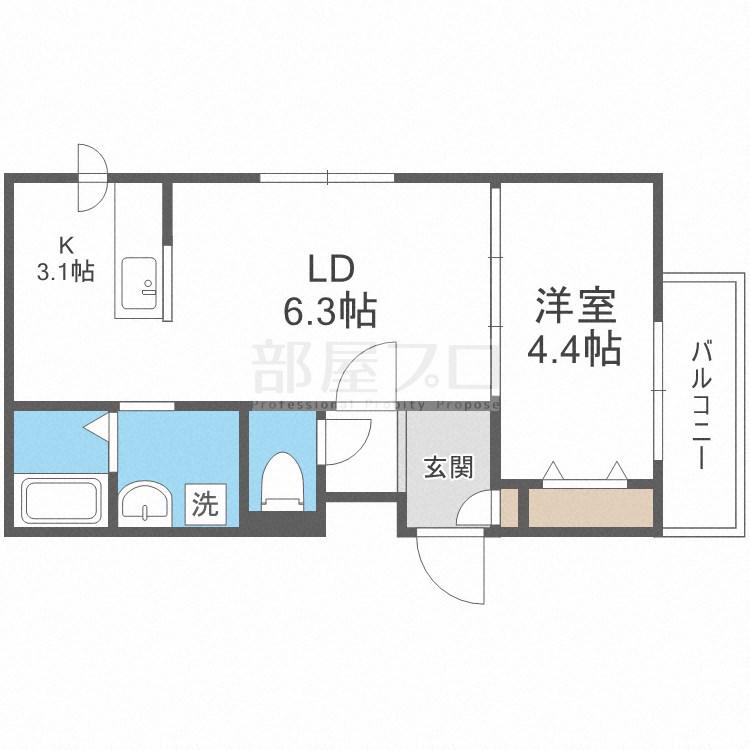 メニーズコート東屯田通(1LDK/4階)の間取り写真