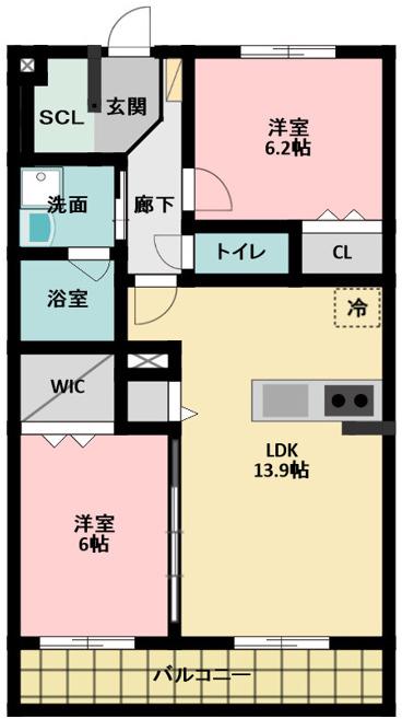 ル・リオン恒武(2LDK/1階)の間取り写真