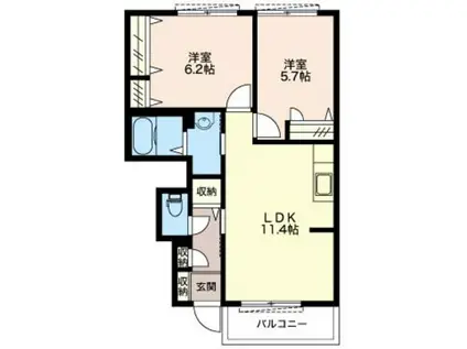 ＪＲ水戸線 小田林駅 徒歩47分 2階建 築19年(2LDK/1階)の間取り写真