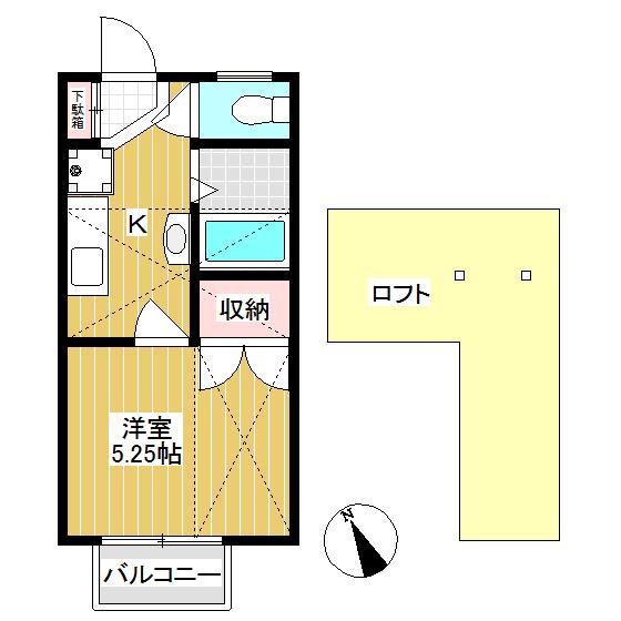 CASA那須(1K/2階)の間取り写真