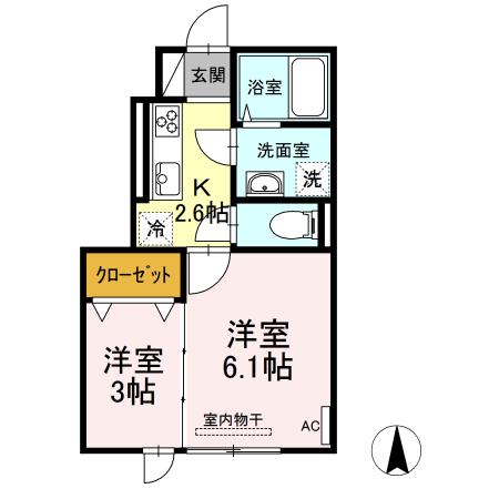 アウラ東町(2K/1階)の間取り写真