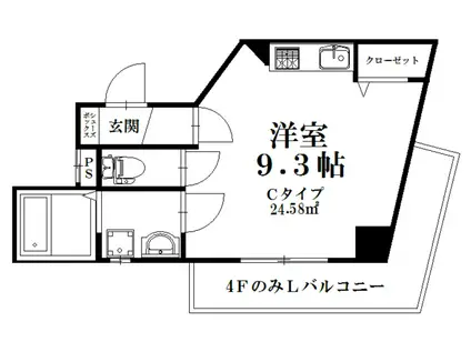 サンドール十二番館(ワンルーム/4階)の間取り写真
