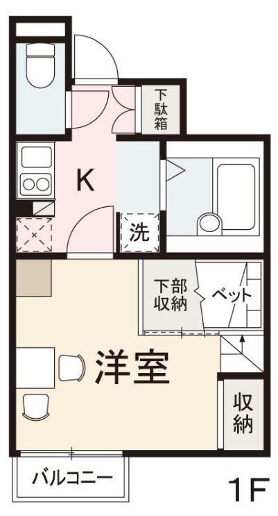 ラポール仏生山(1K/1階)の間取り写真
