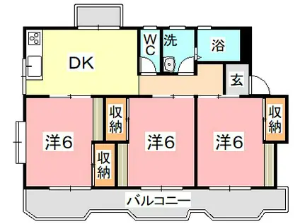 フラット西中新田(3DK/3階)の間取り写真