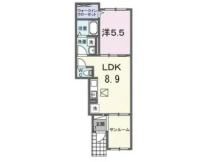 ウエスト ディオス III(1LDK/1階)の間取り写真