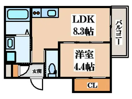 ＪＲ片町線 住道駅 徒歩12分 3階建 築1年(1LDK/2階)の間取り写真