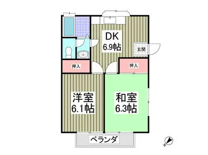クラランス新鹿沼 旧石川アパート(2DK/2階)の間取り写真