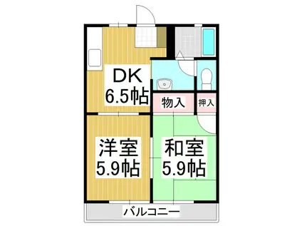 コマバハイムB(2DK/2階)の間取り写真