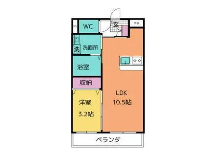 岡本3丁目マンション(1LDK/2階)の間取り写真