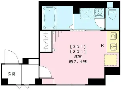 クレタハウス(ワンルーム/2階)の間取り写真