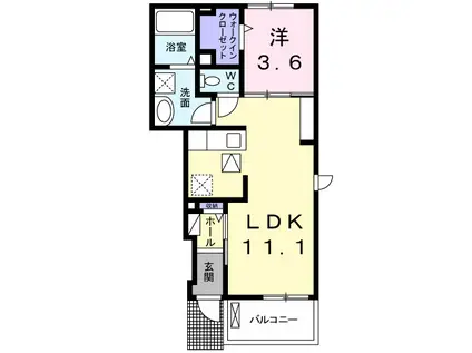 ビオーラ喜沢II(1LDK/1階)の間取り写真