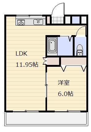 エディフィス梅山 B(1LDK/2階)の間取り写真