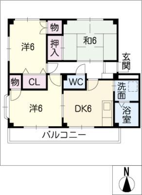 グランデージ薬師A棟(3DK/2階)の間取り写真