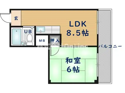 ピースハイツ長堂A棟(1LDK/2階)の間取り写真