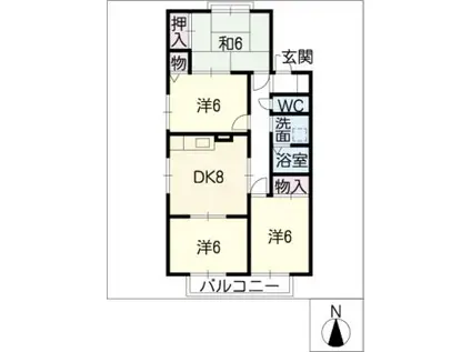 ヤマニ弥生ハイツB棟(4DK/1階)の間取り写真
