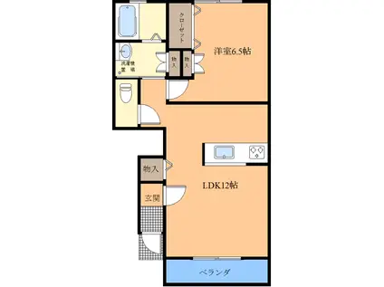 ＪＲ常磐線 高萩駅 徒歩12分 2階建 築13年(1LDK/1階)の間取り写真