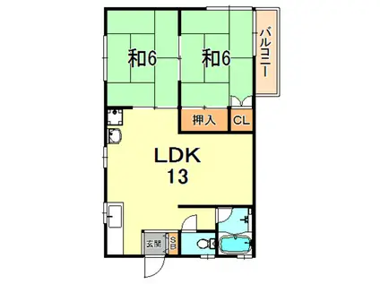 ピュアコート潮見が丘(2LDK/2階)の間取り写真