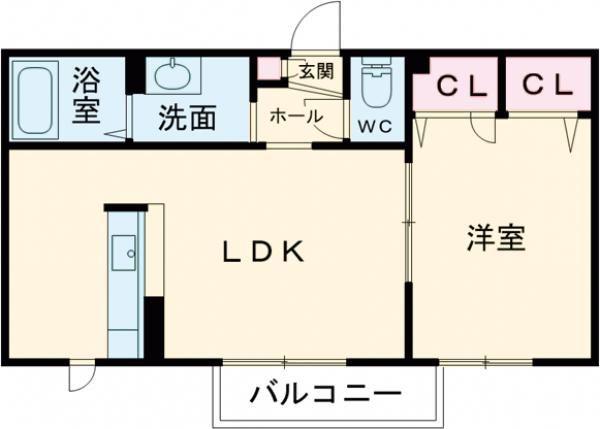 ドミールC(1LDK/2階)の間取り写真