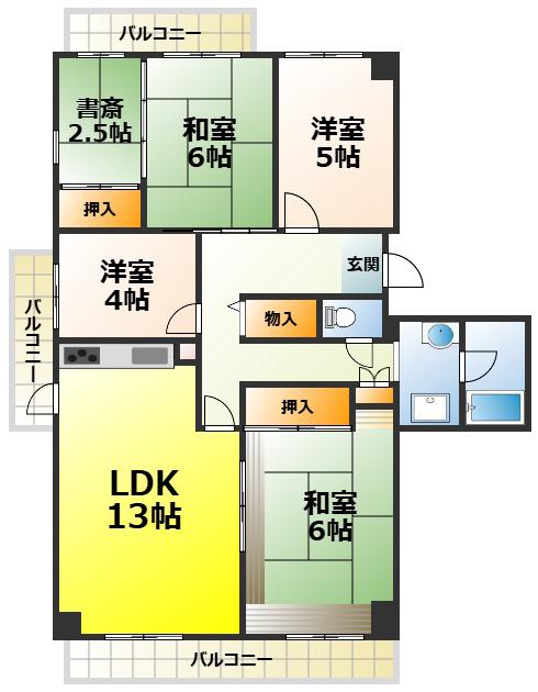 光明池駅前1号棟(5LDK/3階)の間取り写真