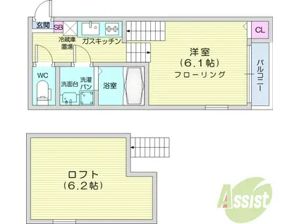 ハーモニーテラス東仙台14(1K/1階)の間取り写真