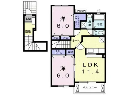 ハピネスコート A(2LDK/2階)の間取り写真