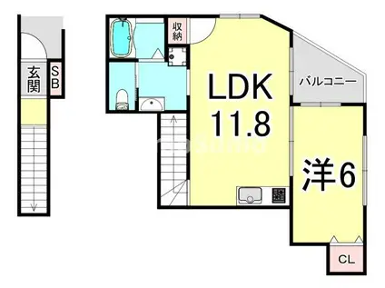 シェリル神戸岡本(1LDK/1階)の間取り写真