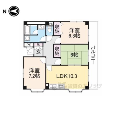 ドルミM宝塚(3LDK/4階)の間取り写真