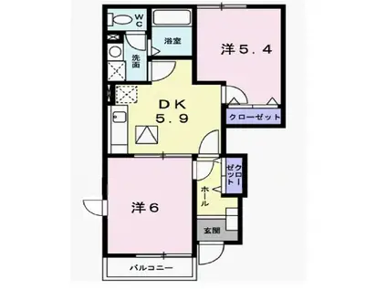 イースト1 B(2DK/1階)の間取り写真