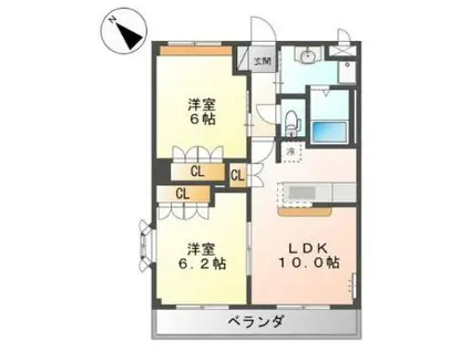 フリーデン(2LDK/2階)の間取り写真