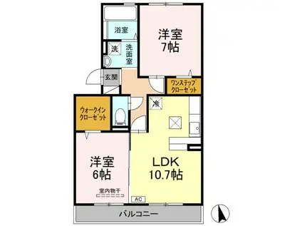 ロイヤル・メゾン B棟(2LDK/1階)の間取り写真