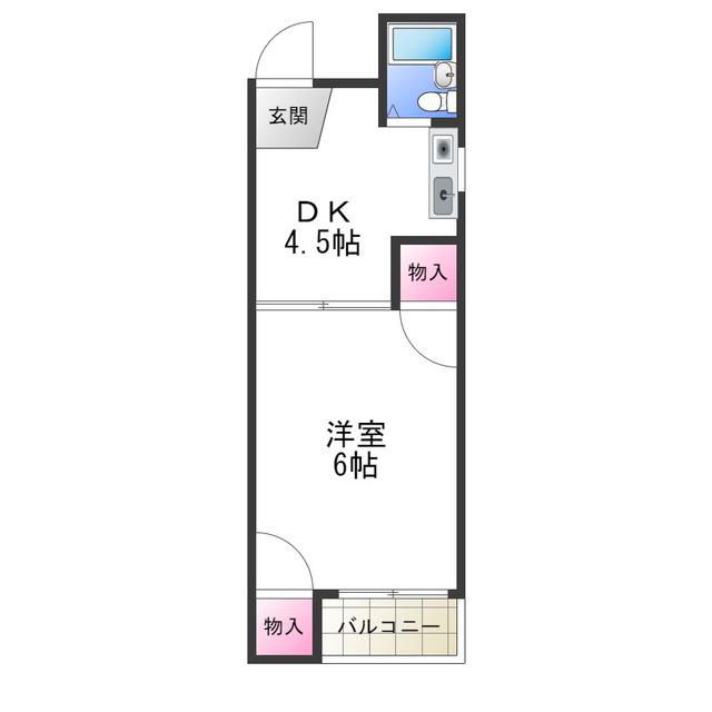 カーサ宿院(1DK/2階)の間取り写真