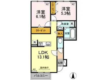 コンフォール西小鷹野II(2LDK/1階)の間取り写真