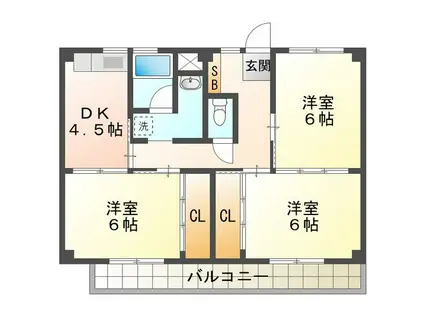 ビレッジハウス津2号棟(3DK/4階)の間取り写真