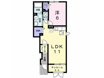 プラシード ヴィレッタ(1LDK/1階)の間取り写真
