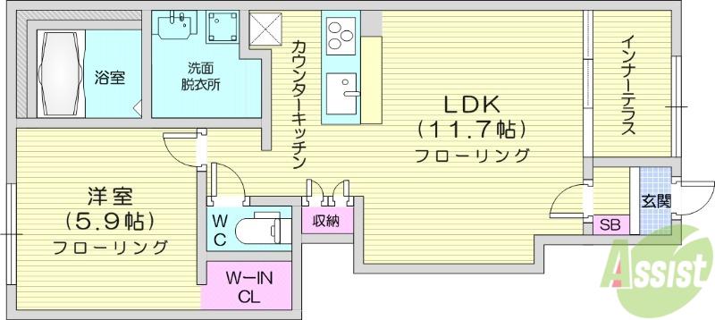 イリアス(1LDK/1階)の間取り写真