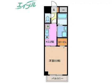 ヴィラナイン(1K/9階)の間取り写真