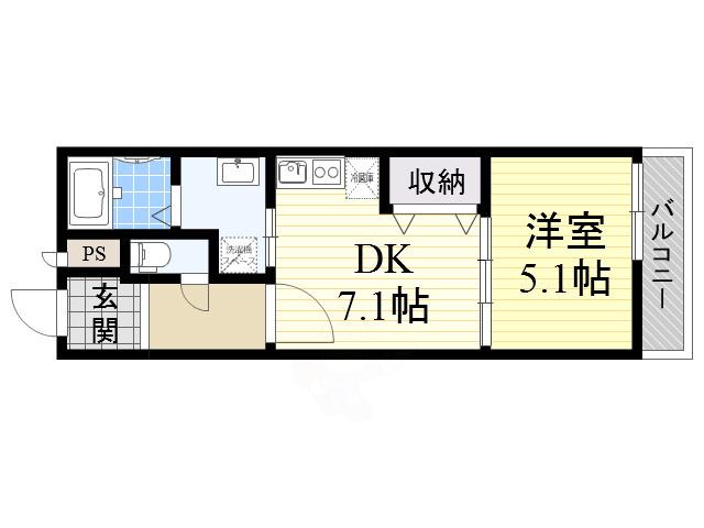 フジパレス杉本町1番館(1DK/2階)の間取り写真