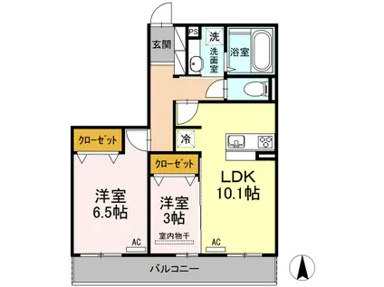 ラフィーネ益城 A棟(2LDK/3階)の間取り写真