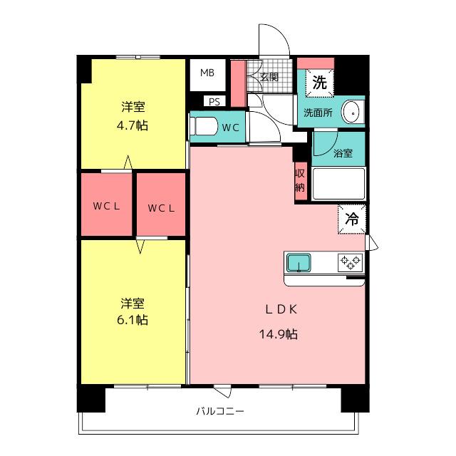ARISTA箱崎(2LDK/7階)の間取り写真