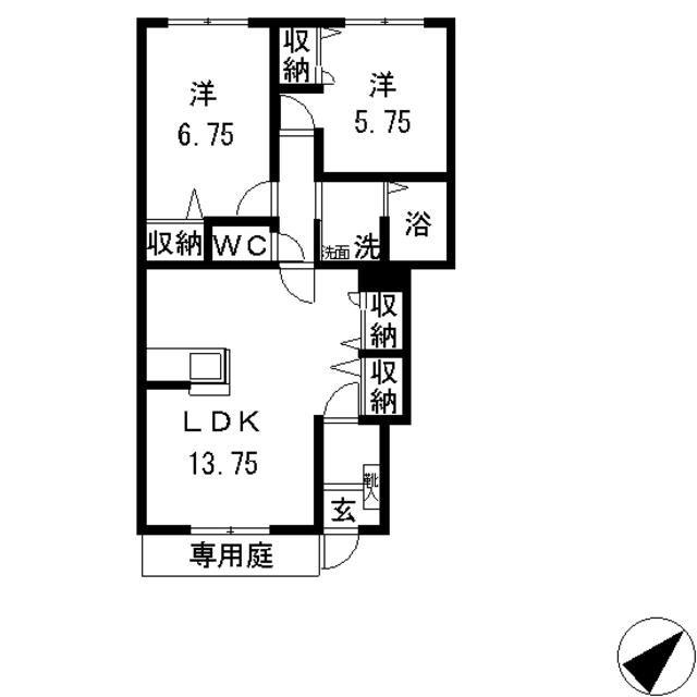 ラ・ペジブルC(2LDK/1階)の間取り写真