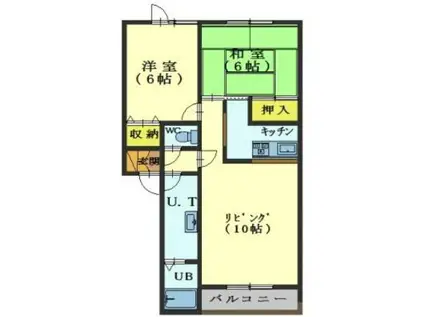 トータス西桔梗B棟(2LDK/2階)の間取り写真