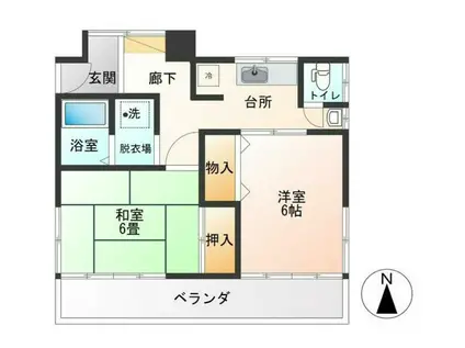 フリーデ国立(2DK/2階)の間取り写真