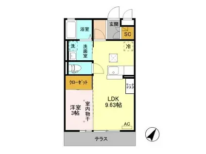 エテルノ 植木野町(1LDK/1階)の間取り写真