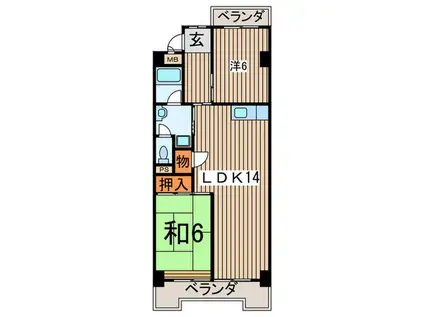 グランデール桜(2LDK/3階)の間取り写真