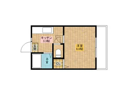 ウェルシィー氷室(1K/2階)の間取り写真