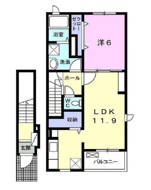 コンフォールつかさ D(1LDK/2階)の間取り写真