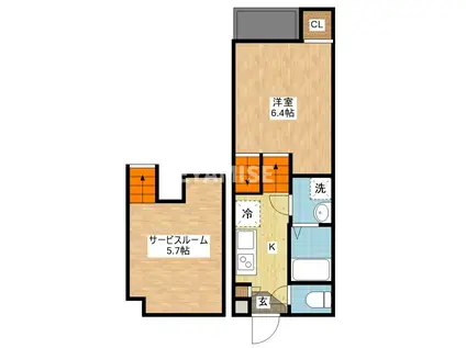 エルモーサ(1SK/2階)の間取り写真