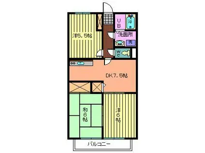 ビラージュYS・B棟(3DK/2階)の間取り写真